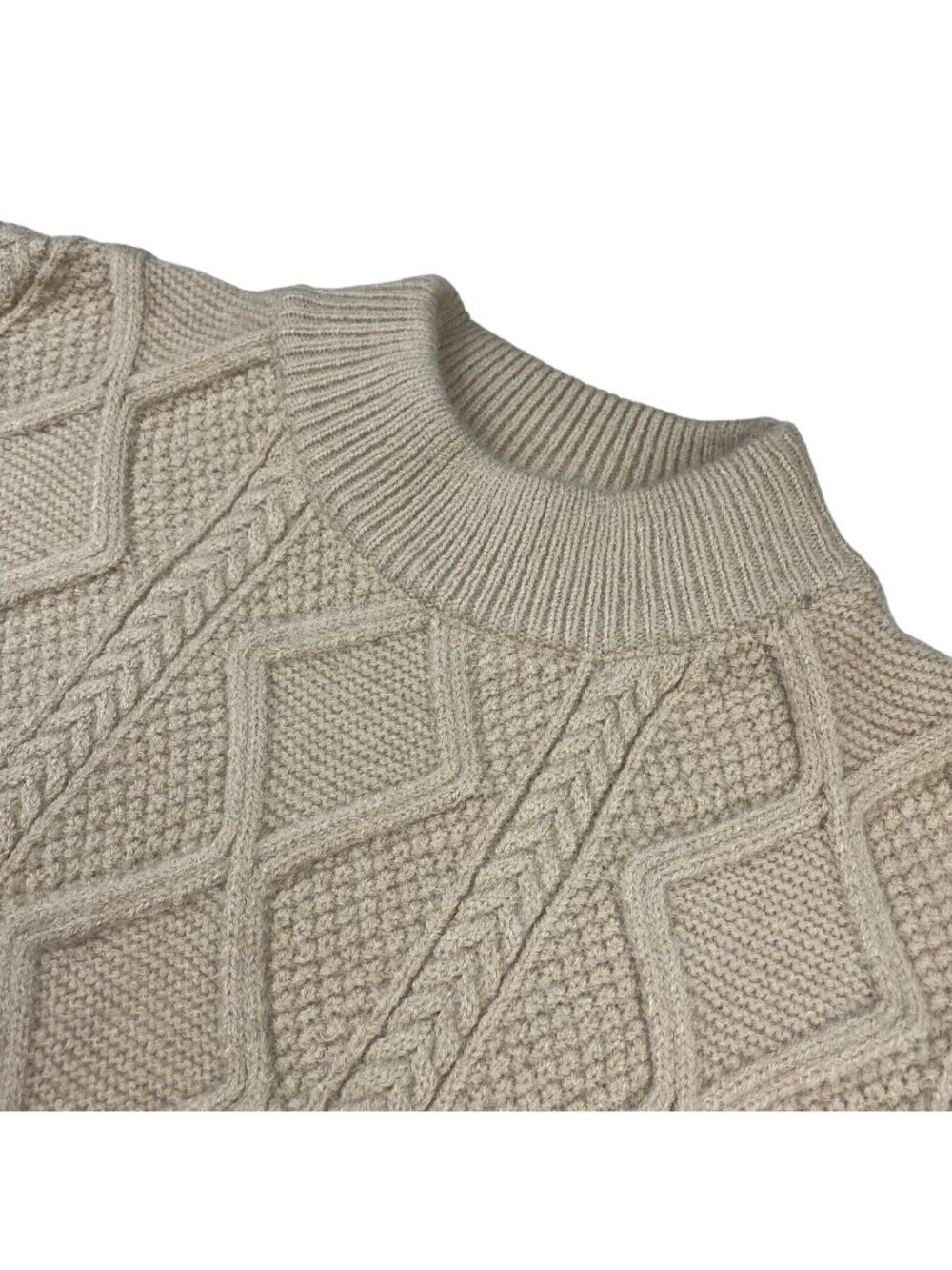 Aelfric Eden Men's Chunky Cable Knit Mock Neck Pullover Sweater Beige • Large